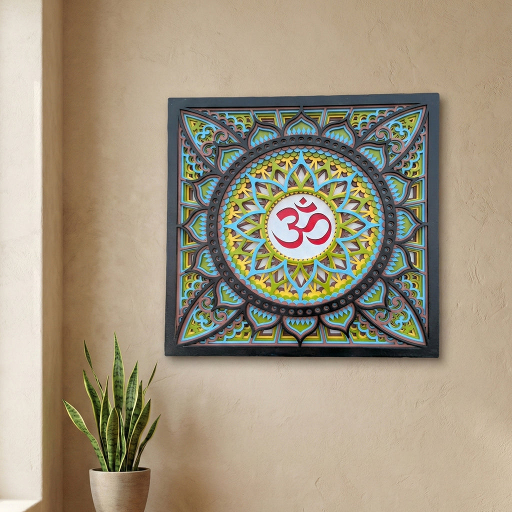 Multilayered Om Mandala Wall Art – Handcrafted Wooden Spiritual Home Décor