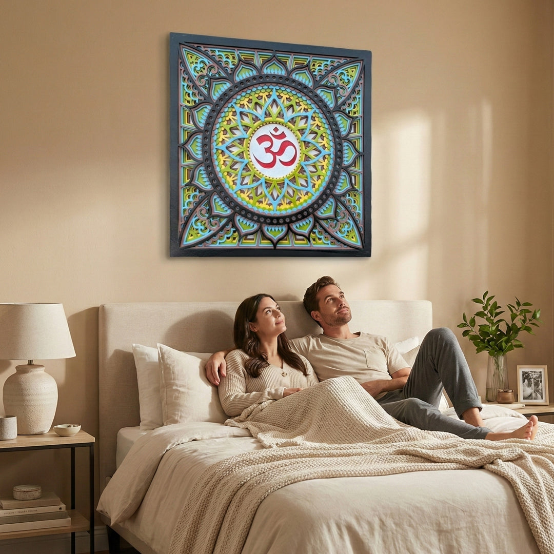 Multilayered Om Mandala Wall Art – Handcrafted Wooden Spiritual Home Décor