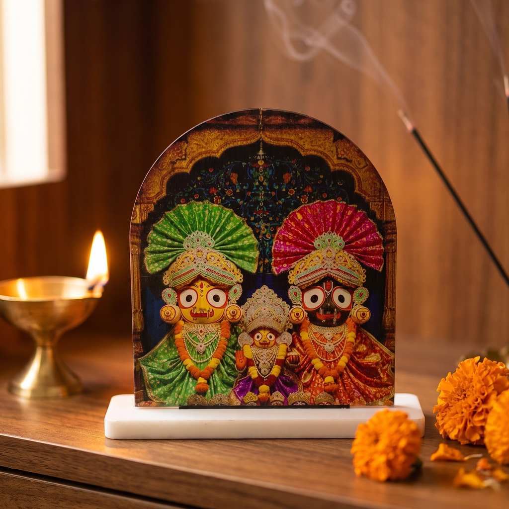 Jagannath Trinity Arch Standee – Devotional Table Frame