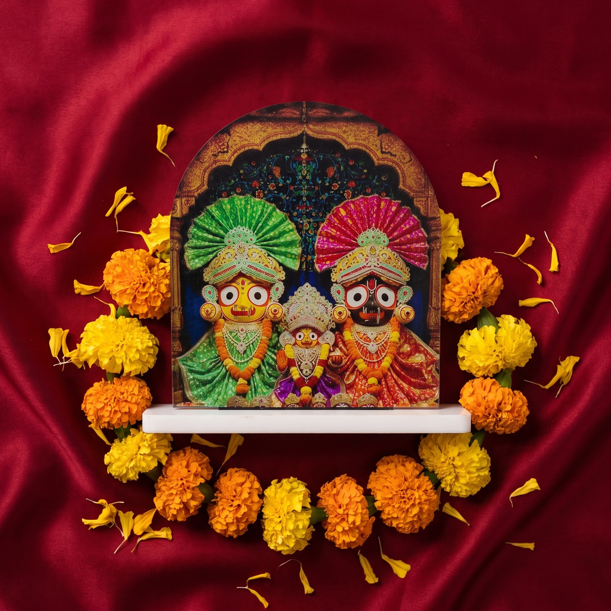 Jagannath Trinity Arch Standee – Devotional Table Frame