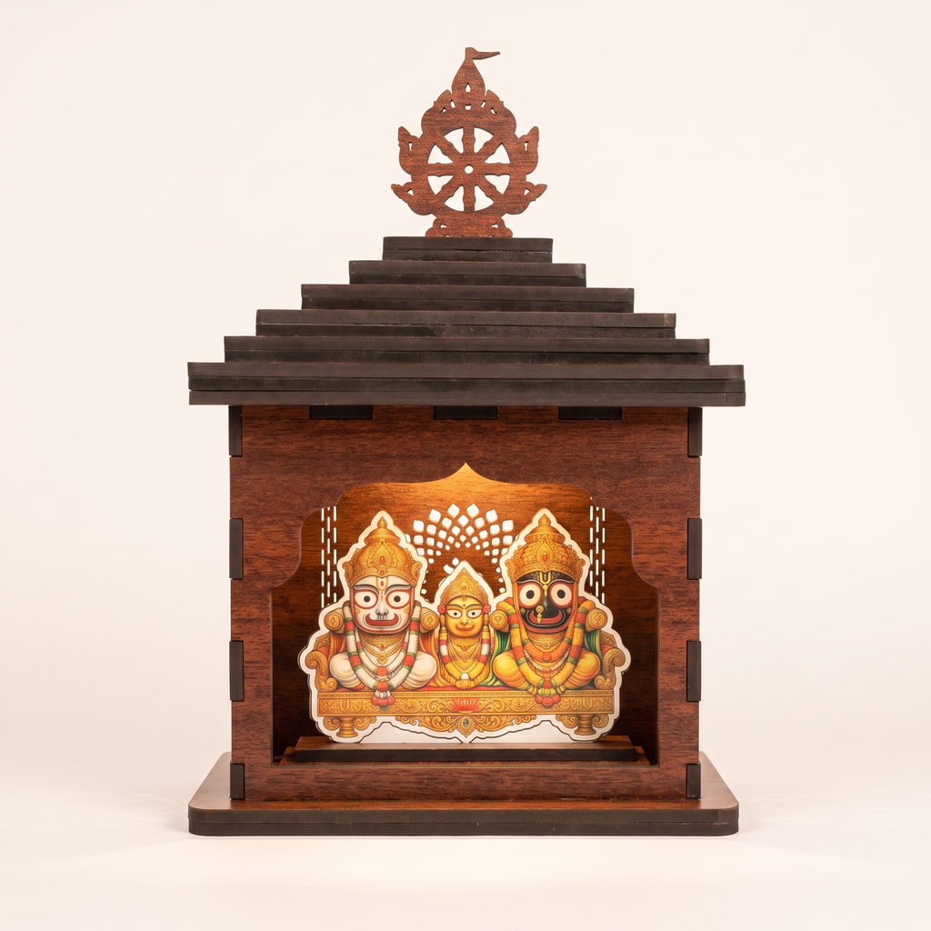 Shree Jagannath Mini Wooden Temple – Handcrafted Home Mandir
