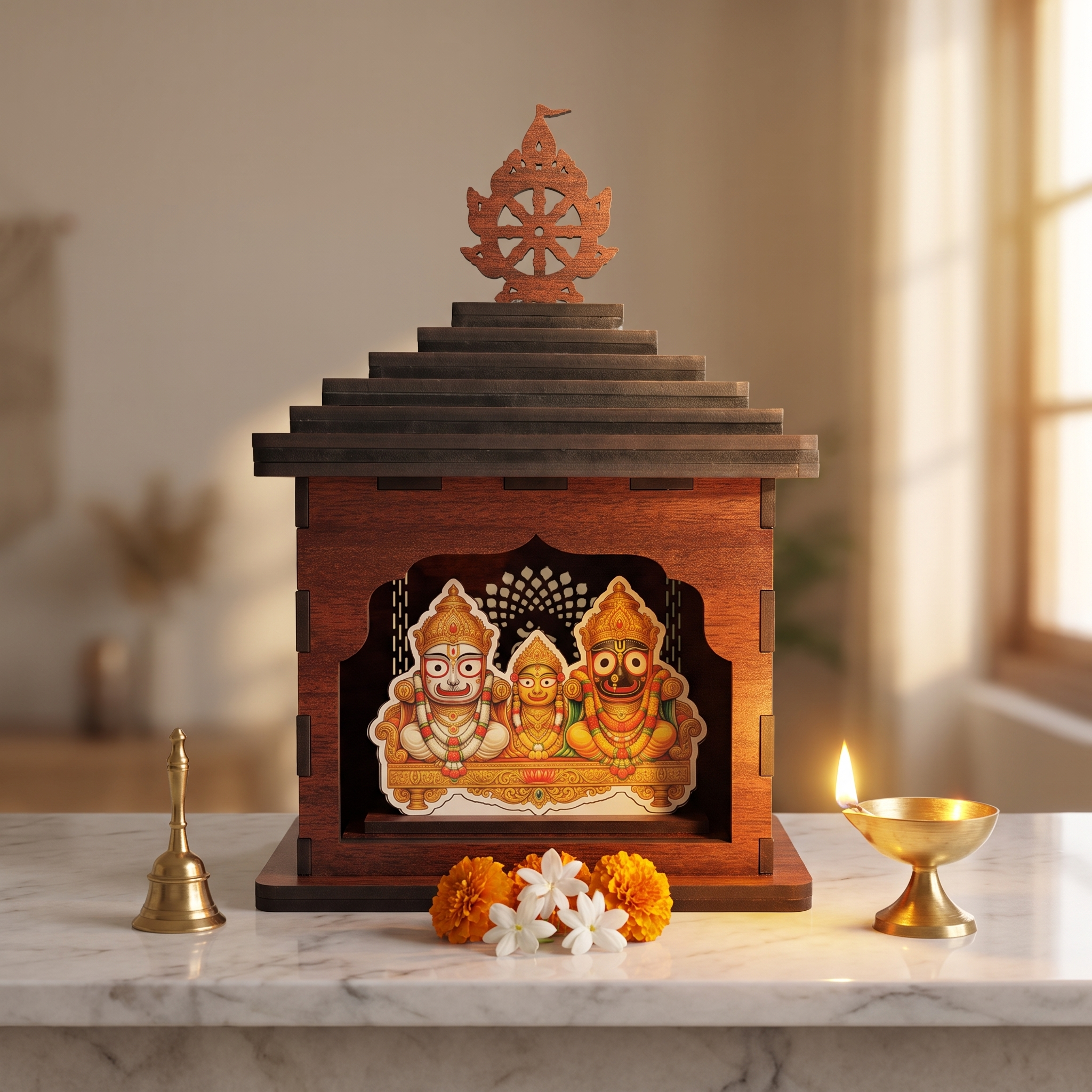 Shree Jagannath Mini Wooden Temple – Handcrafted Home Mandir