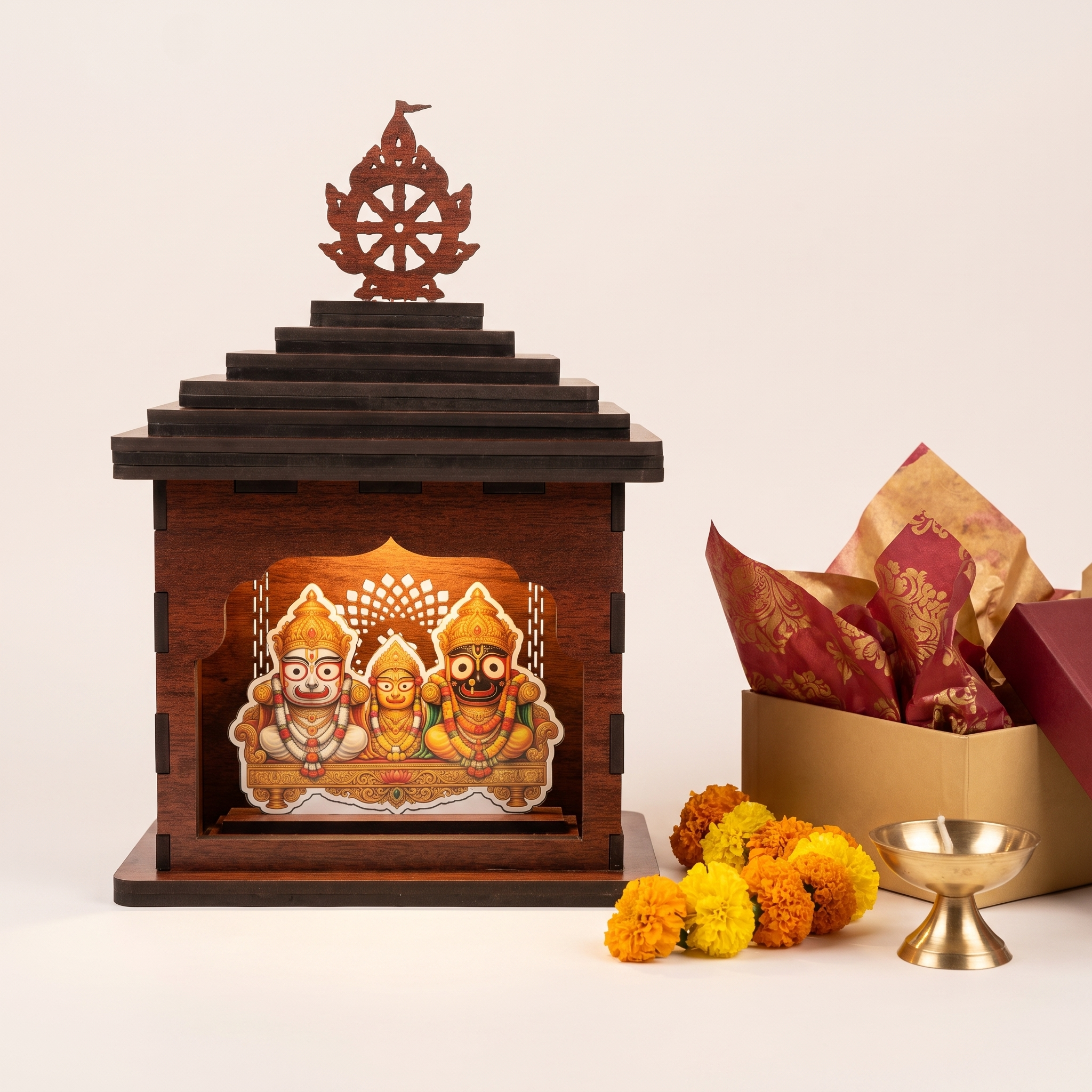 Shree Jagannath Mini Wooden Temple – Handcrafted Home Mandir