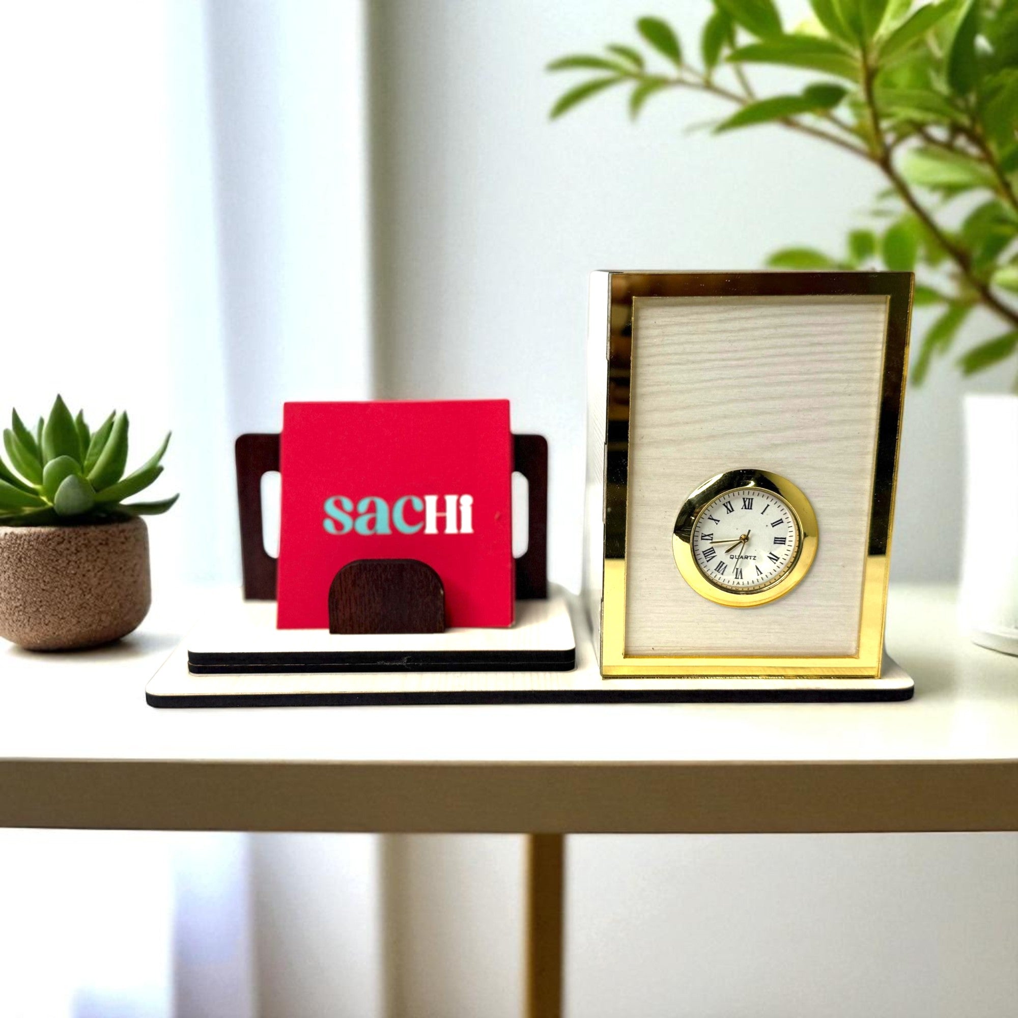 Pen Stand with Clock and Visiting Card Holder