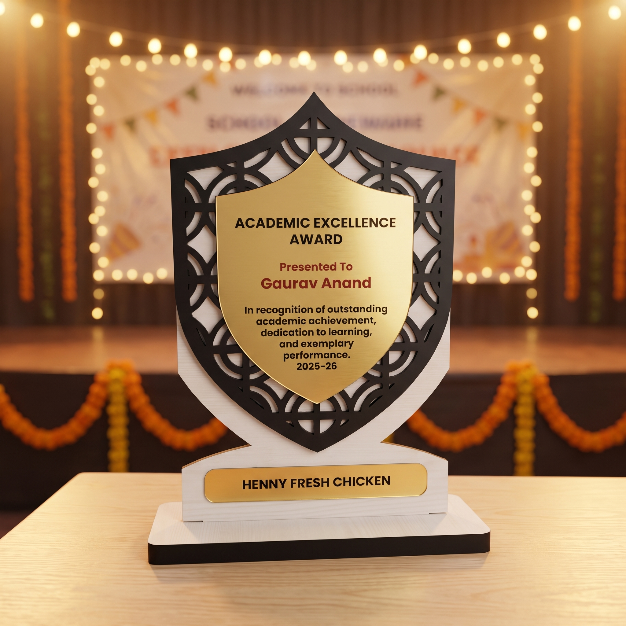 Custom Shield Trophy – Laser-Cut Academic Excellence Award