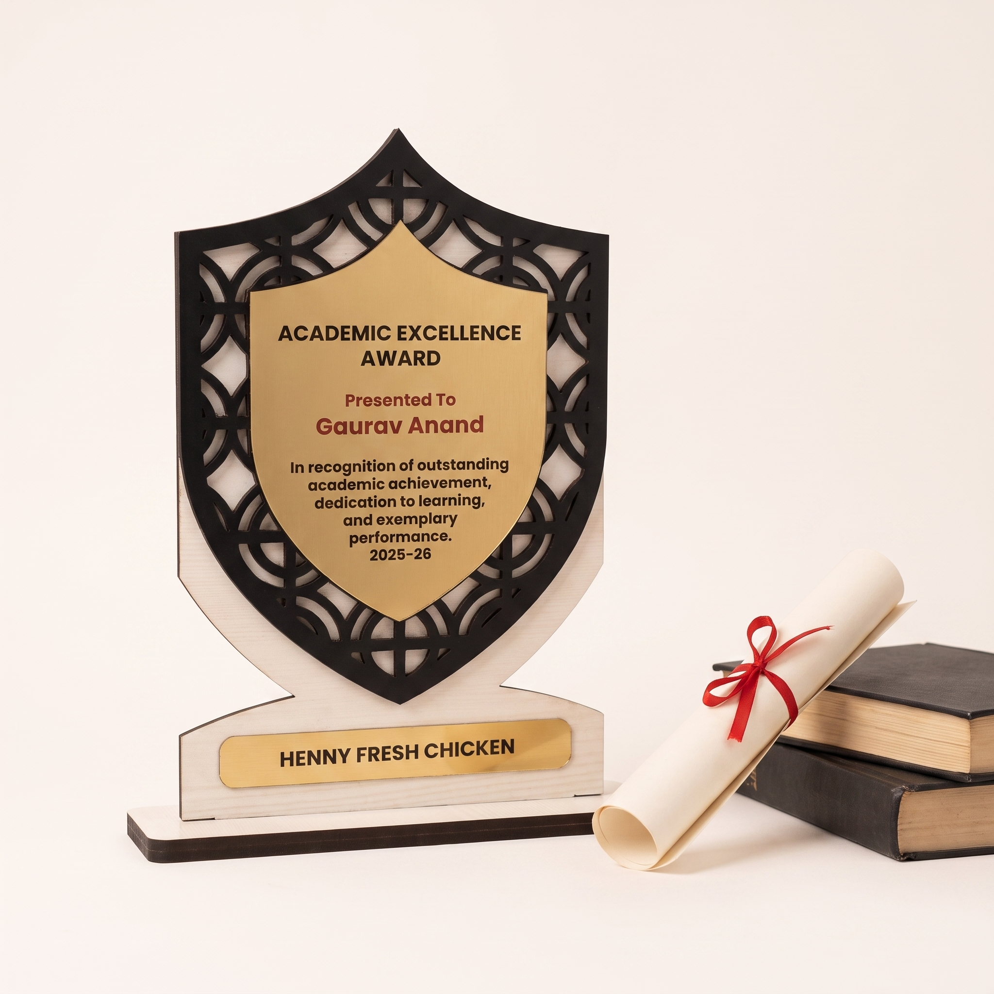 Custom Shield Trophy – Laser-Cut Academic Excellence Award