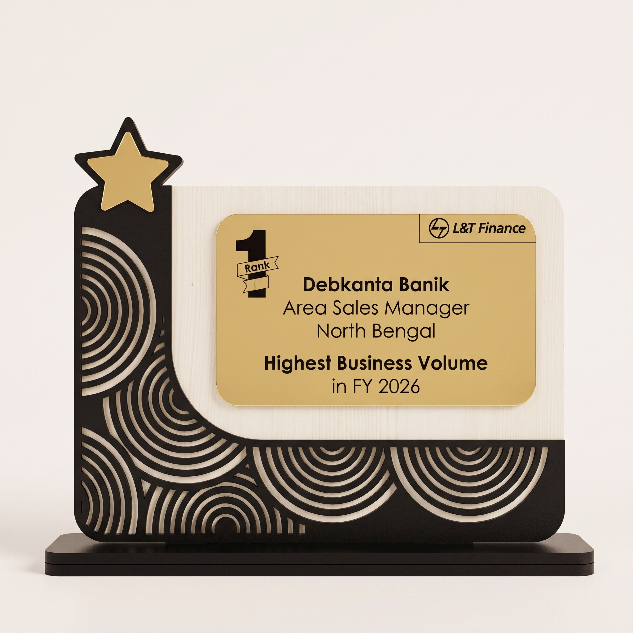 Custom Laser-Cut Ripple Trophy – Gold Plate Sales Award
