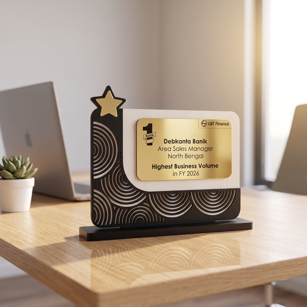 Custom Laser-Cut Ripple Trophy – Gold Plate Sales Award
