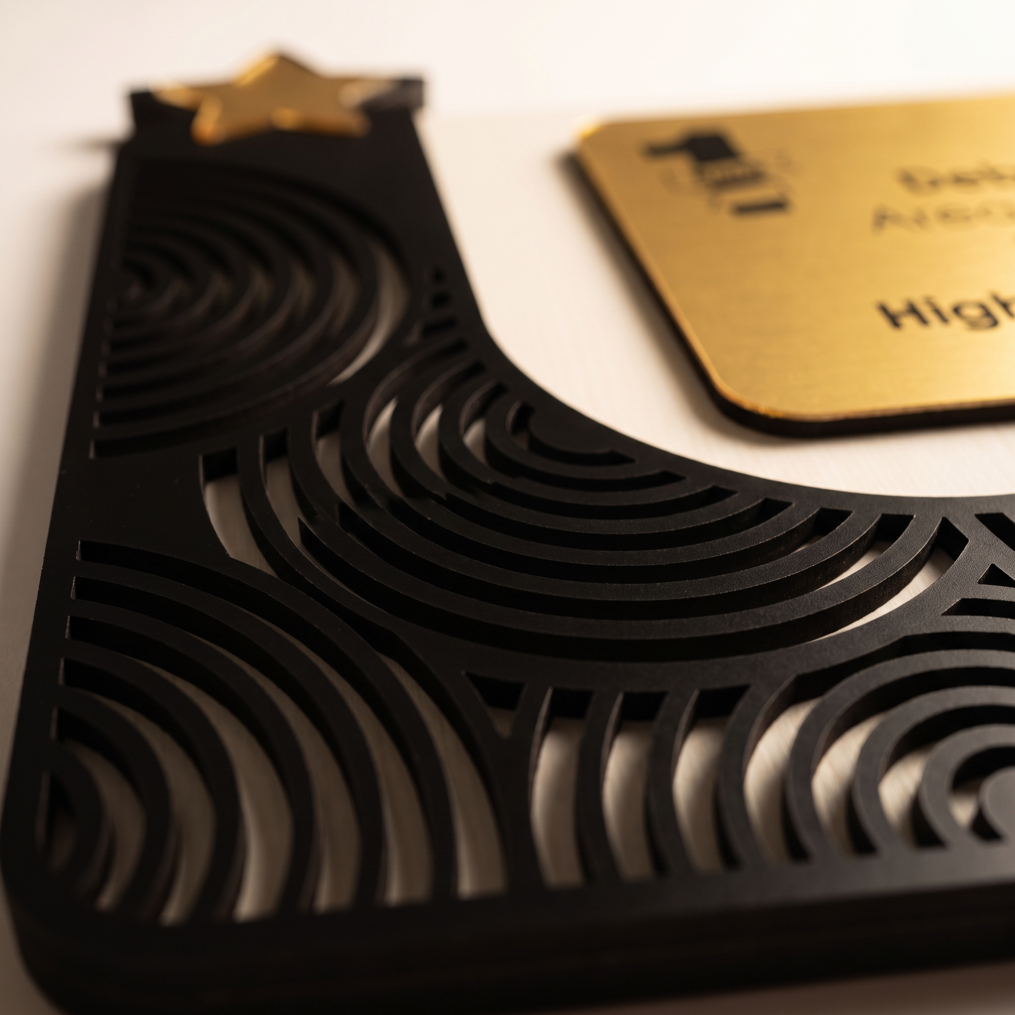 Custom Laser-Cut Ripple Trophy – Gold Plate Sales Award