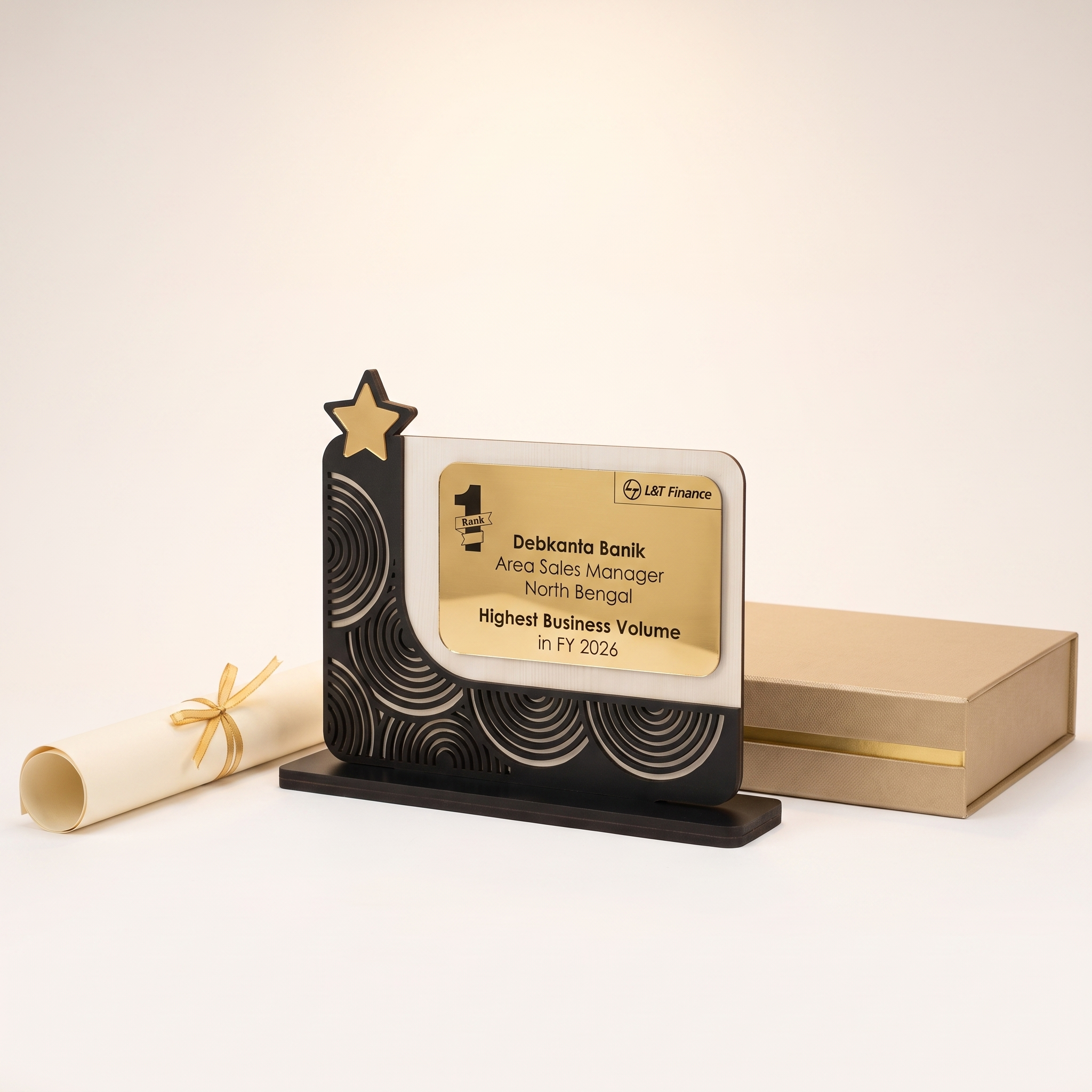 Custom Laser-Cut Ripple Trophy – Gold Plate Sales Award