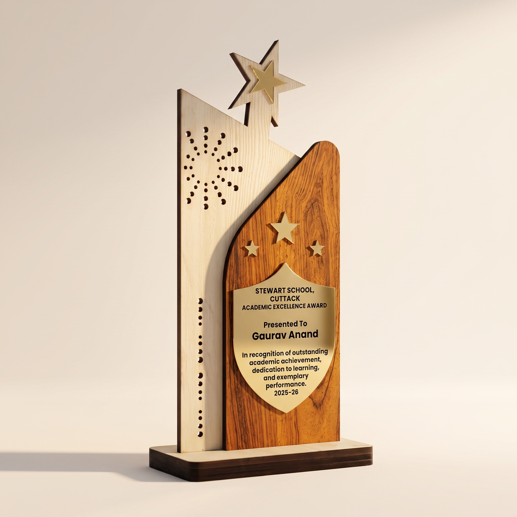 Personalized Wooden Academic Excellence Award – Gold Shield