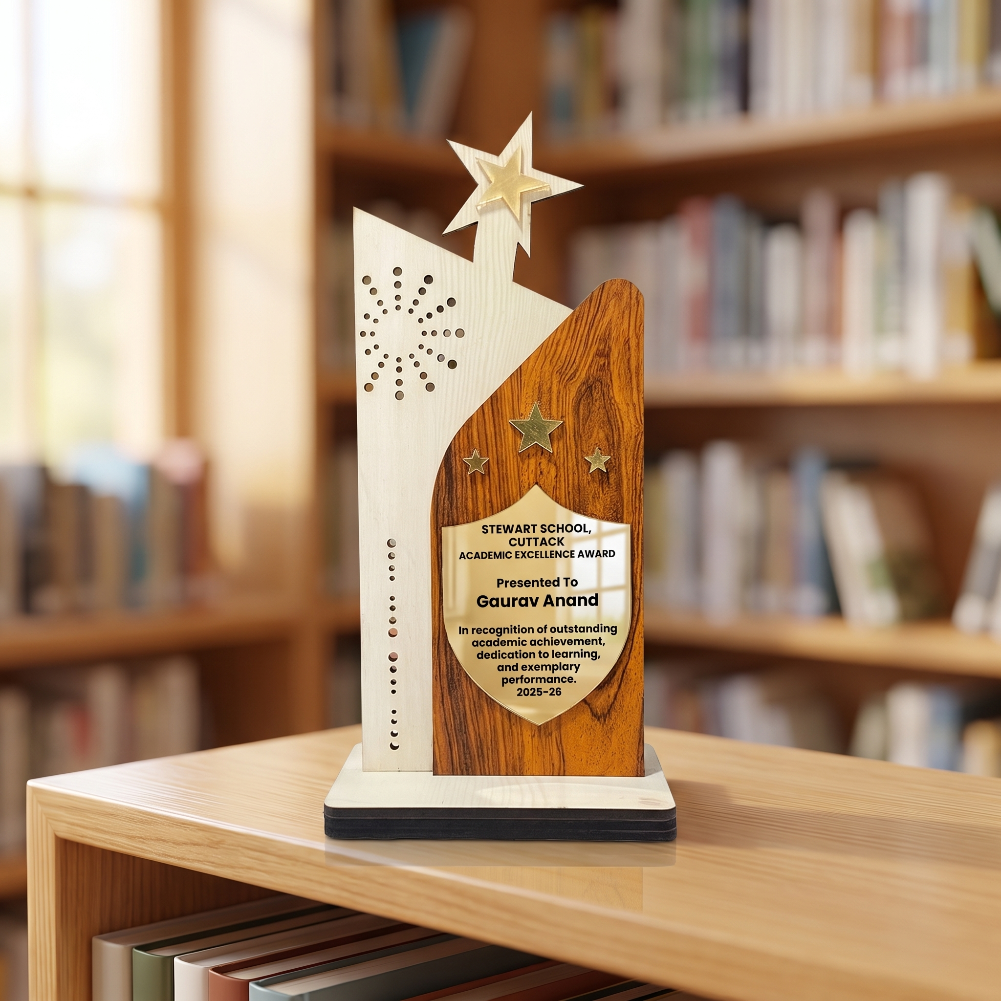 Personalized Wooden Academic Excellence Award – Gold Shield