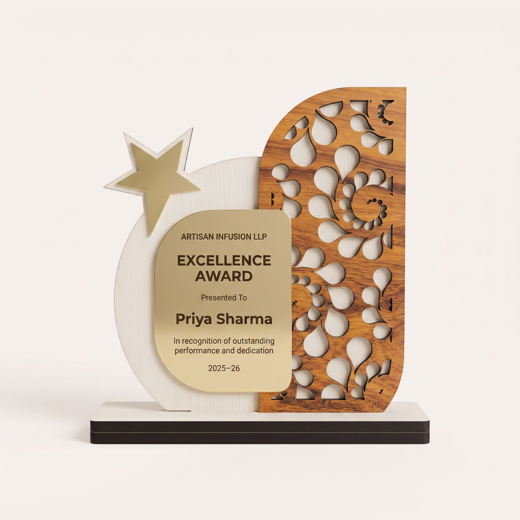 Personalized Paisley Wooden Excellence Award – Gold Plate