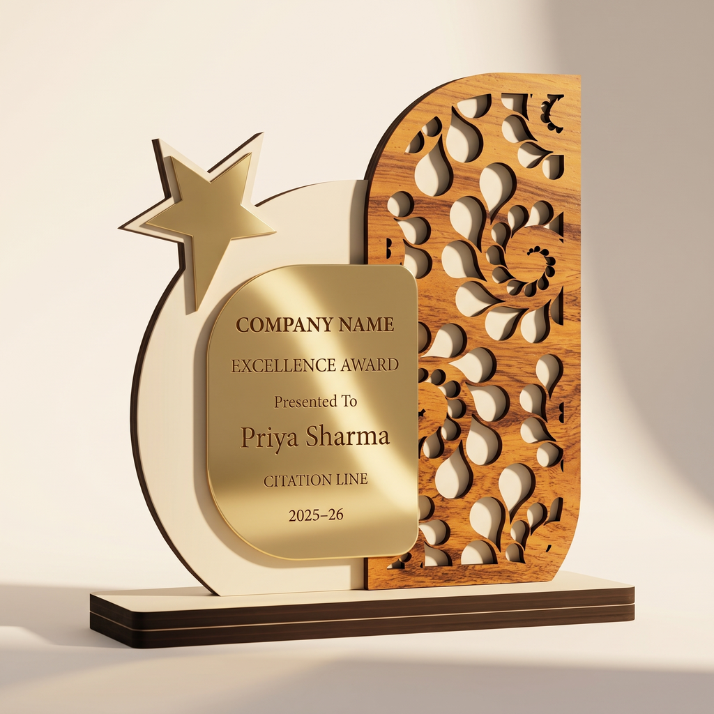 Personalized Paisley Wooden Excellence Award – Gold Plate