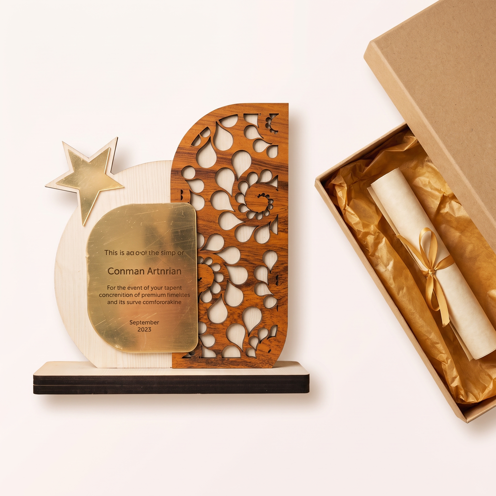 Personalized Paisley Wooden Excellence Award – Gold Plate