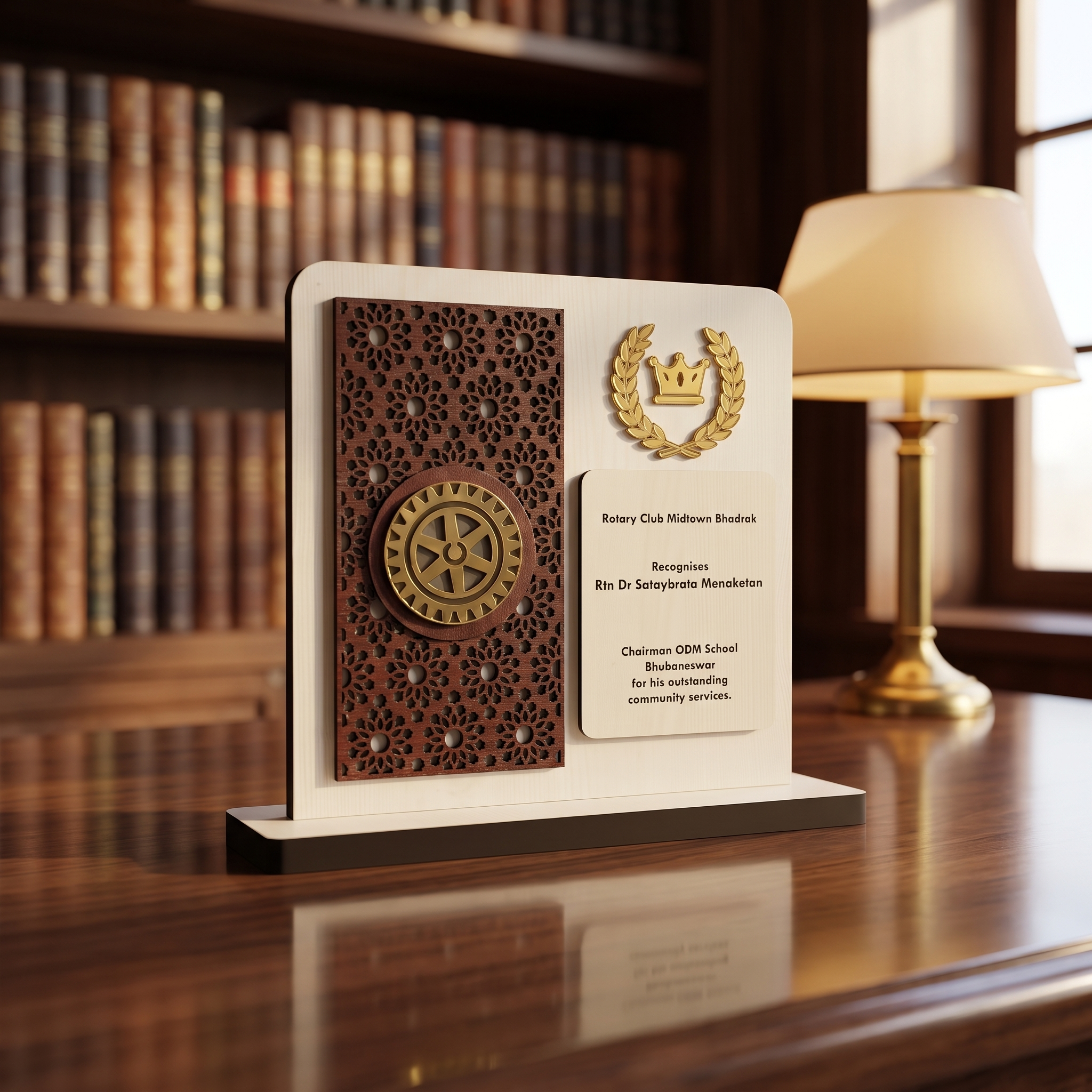 Personalized Laser-Cut Wooden Recognition Plaque – Gold Laurel