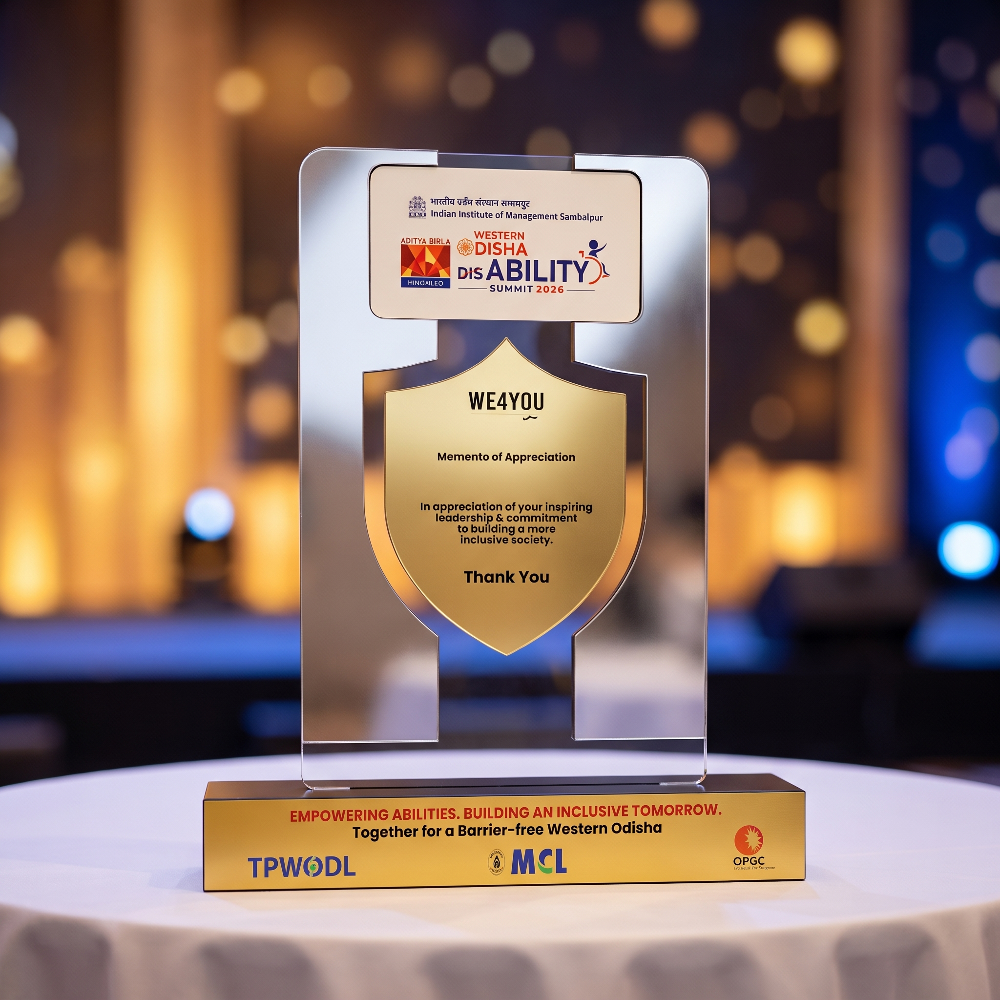 Custom Branded Acrylic Event Memento – Silver & Gold Shield