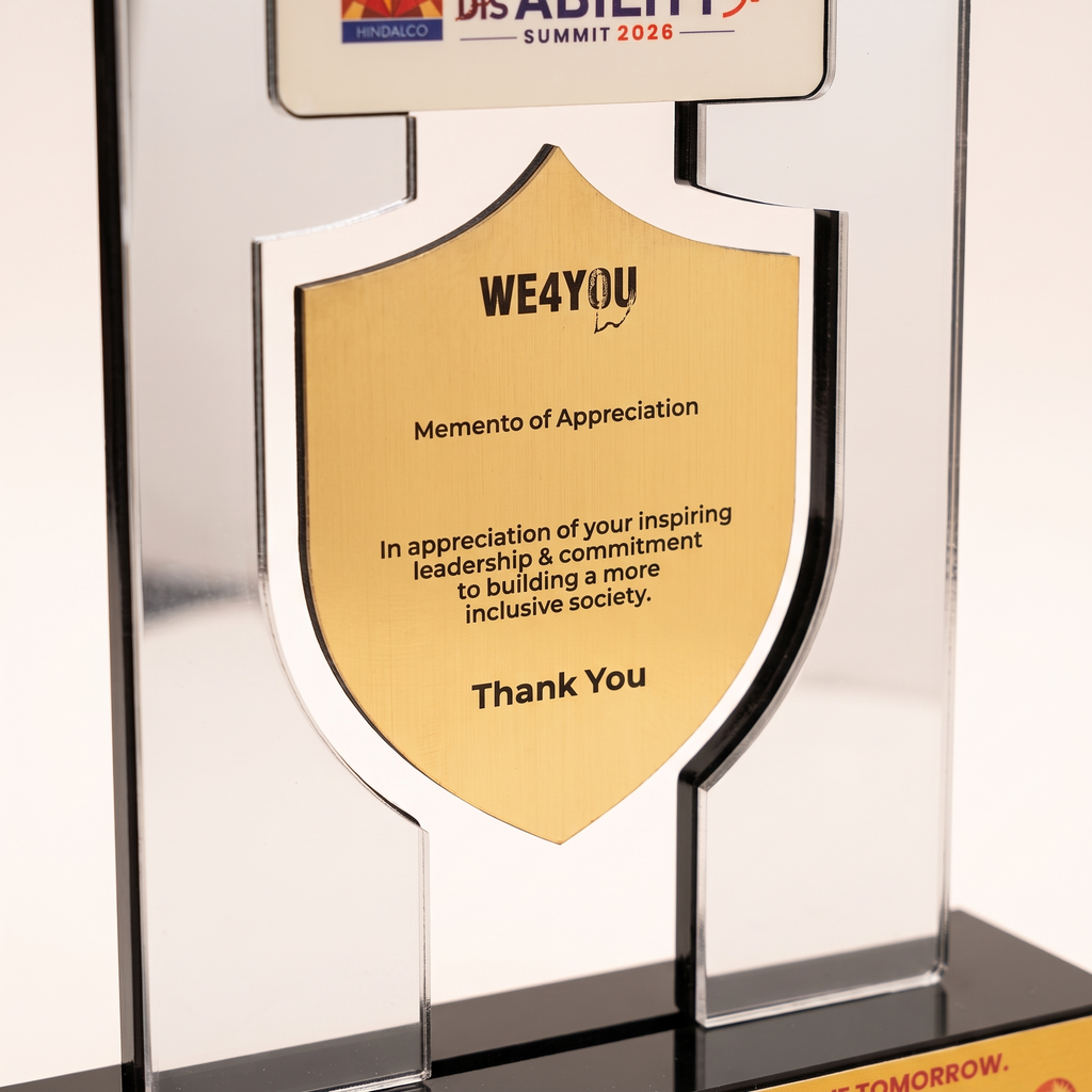 Custom Branded Acrylic Event Memento – Silver & Gold Shield