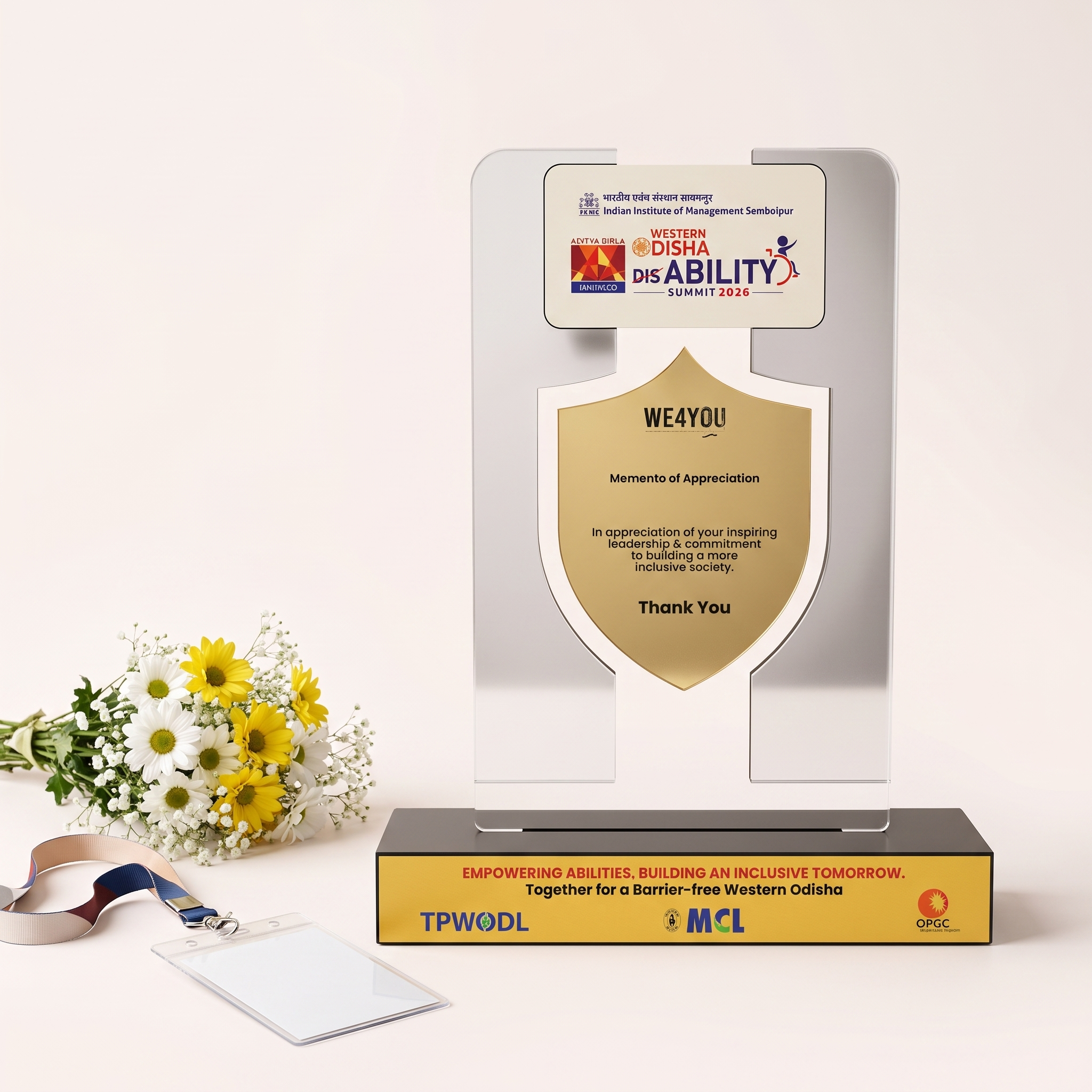Custom Branded Acrylic Event Memento – Silver & Gold Shield