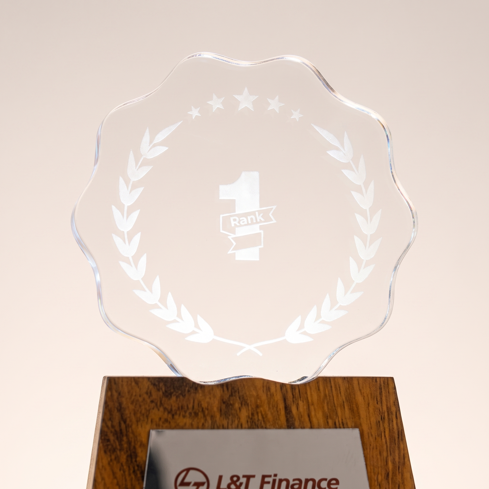 Custom Etched Acrylic & Wood Sales Recognition Trophy